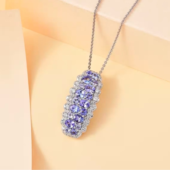 Tanzanite & White Zircon 2.80 ctw Necklace 20” Platinum Over Sterling Silver